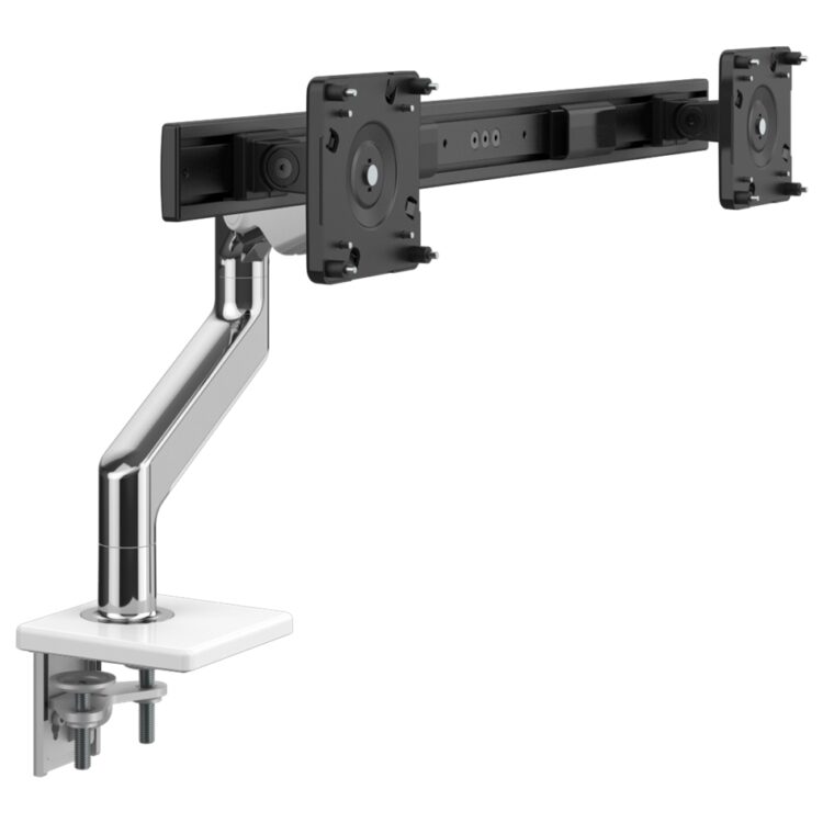 Humanscale M8.1 Monitor Arm with Crossbar, Polished Aluminium with White Trim