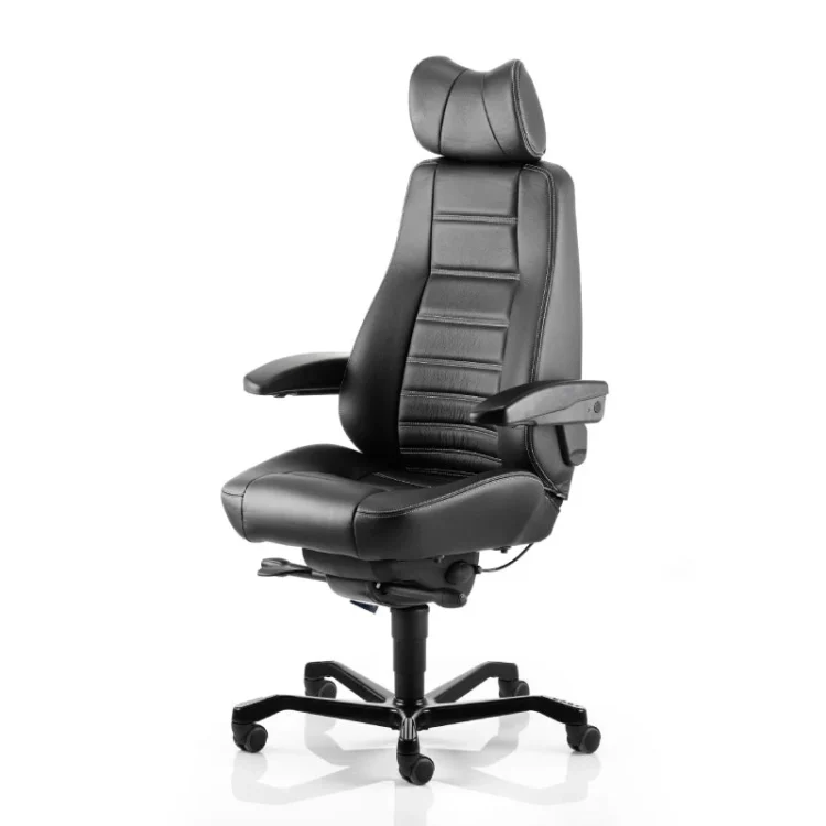 KAB Controller Whiteline Heavy Duty 24HR Chair, Full Black leather